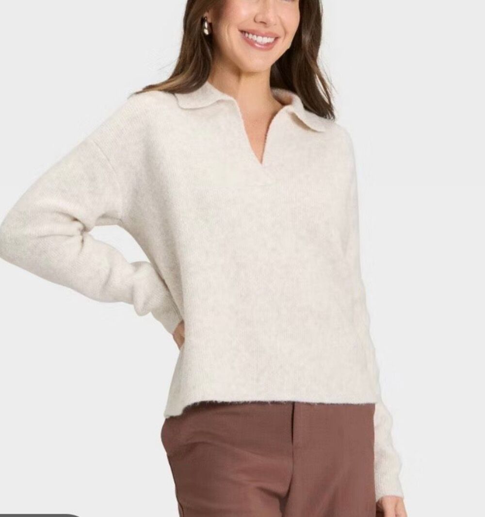 A New Day oatmeal collared polo sweater size small